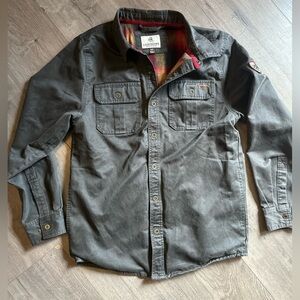 Legendary Whitetails Charcoal Canvas Button-Up Jacket with Plaid Flannel Lining